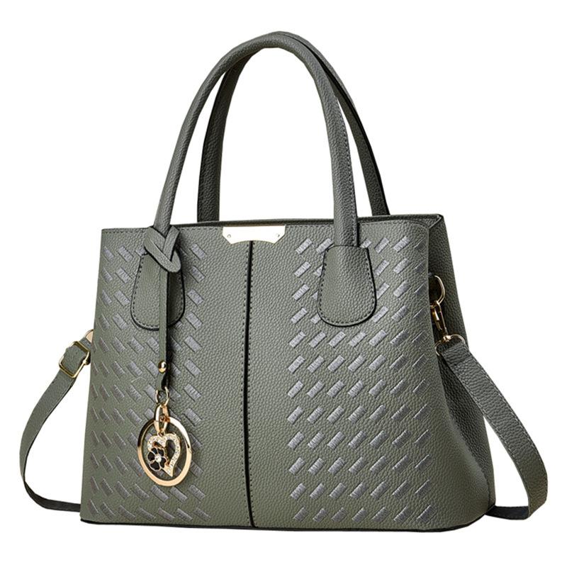 fashion casual handbag soft leather embroidered thread bag women's bag