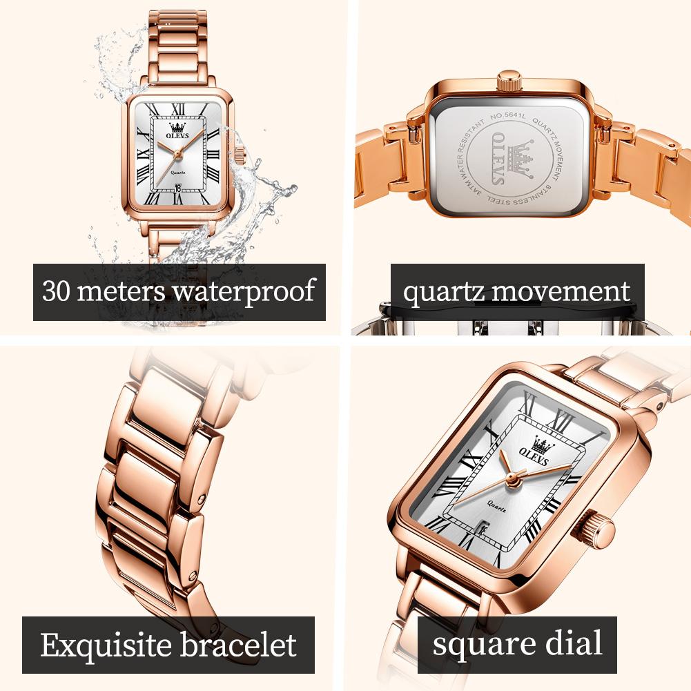 OLEVS Watches Womens New Square Quartz Watch Waterproof Luminous Date Ladies Watches Original Fashion Elegant Gifts
