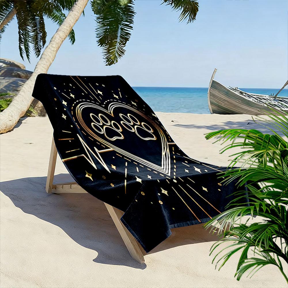 Heart and Paw Print with Golden Sparkles Patterned beach towel quick dry perfect for travel outdoor sports jogging the beach and swimming