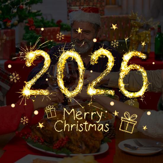 Christmas Glass Stickers 2026 Number Blessings Golden Flame Effect Waterproof Easy to Apply New Year Window Decals