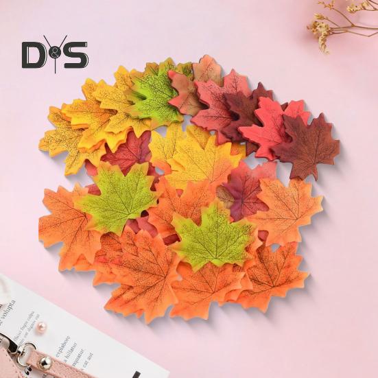 200Pcs Artificial Maple Leaf Realistic Fake Silk Colorful Fall Maple Leaves Decoration Halloween Party Thanksgiving Day Autumn Festival Decor Photo