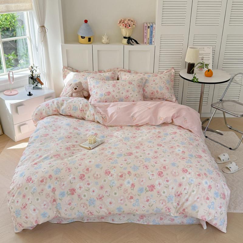 Printing Floral Bedding Set Soft Ins Single Double Queen Size Duvet Cover Flat Sheet Pillowcase Girls Home Totel Bed Linens