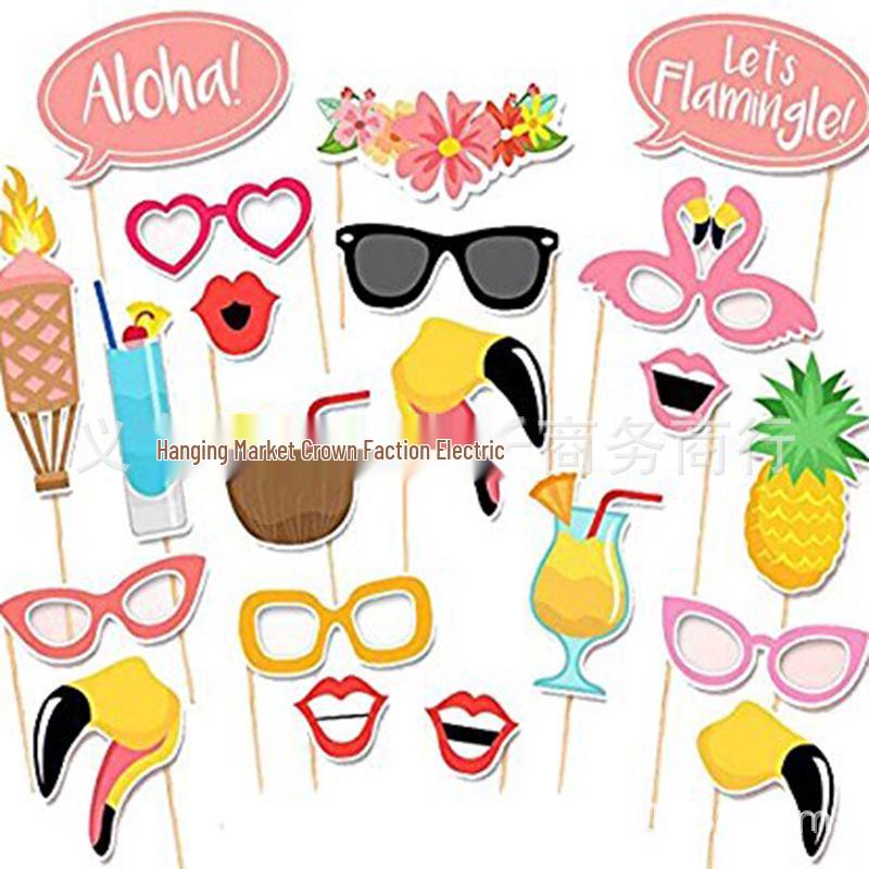 21-Piece ALOHA Beach Photo Prop Set: Flamingo, Grass Skirt, & Seaside Decor for Hawaiian Party or Wedding