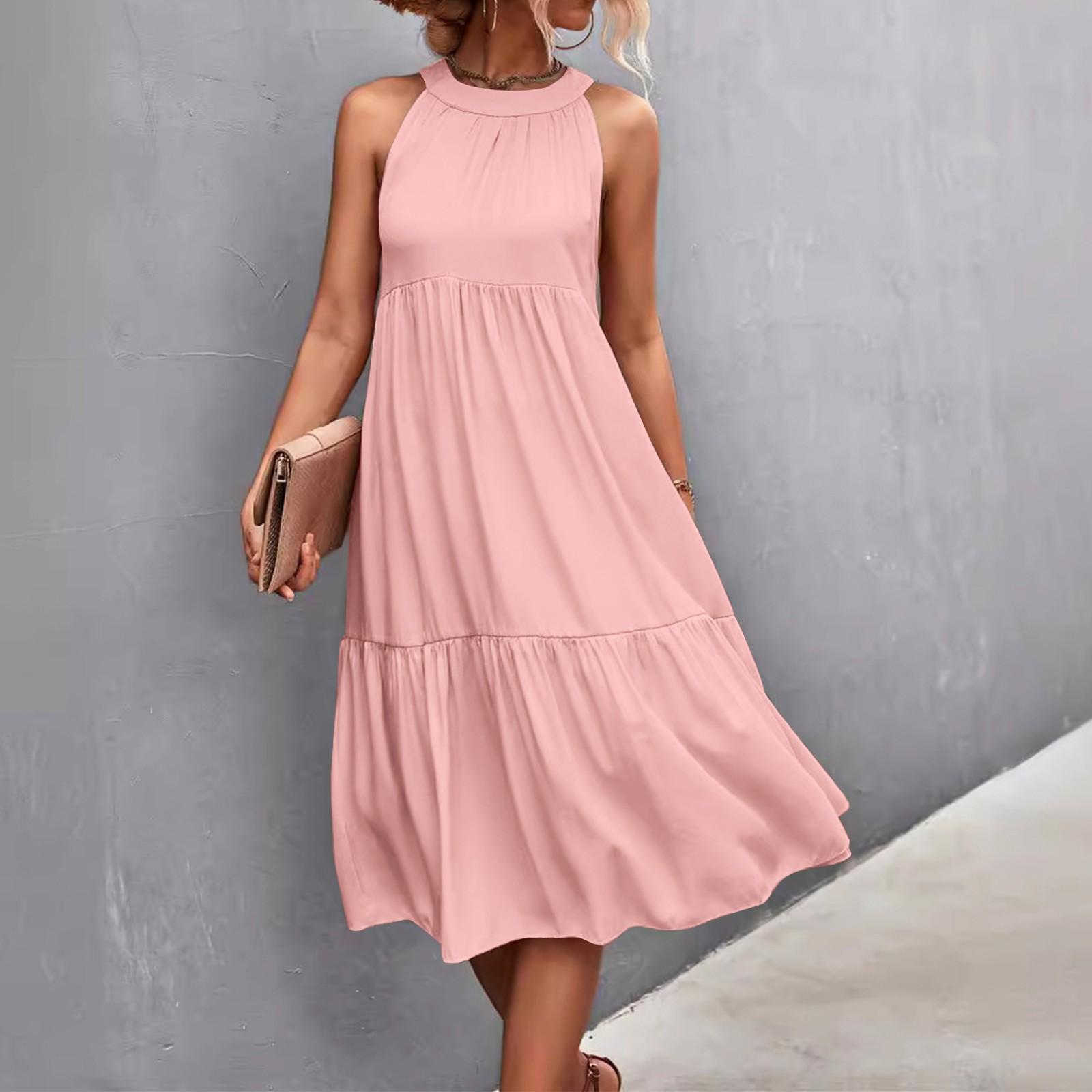 

Женские летние свободные повседневные пляжные платья без рукавов с однотонным принтом и висячим вырезом XXXL