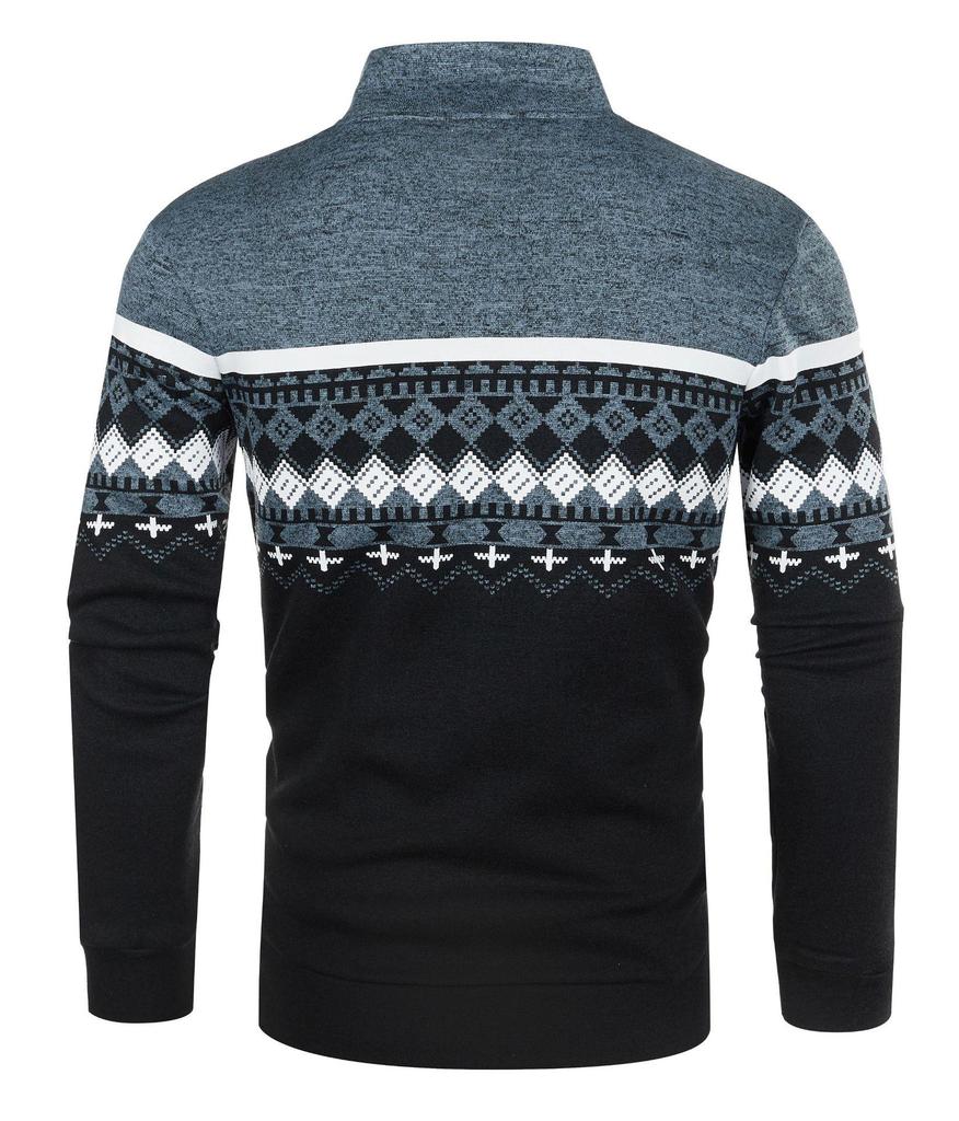 Men's Korean Style Slim-Fit Jacquard Knit Cardigan with Stand Collar