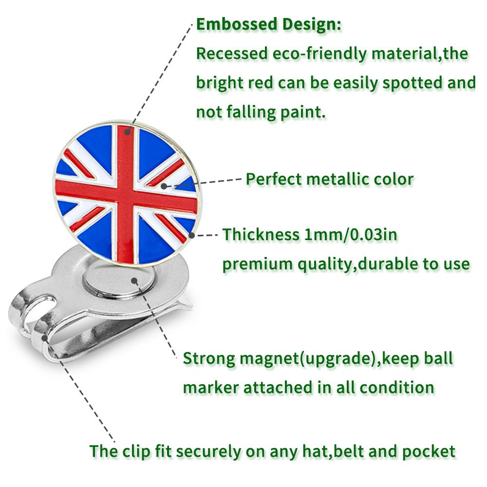 Caiton 4Pcs Golf Hat Clips Magnetic Ball Markers US UK Canada Flag Cap Clip Accessory Gift for Men Women Golfers Putting Green 5