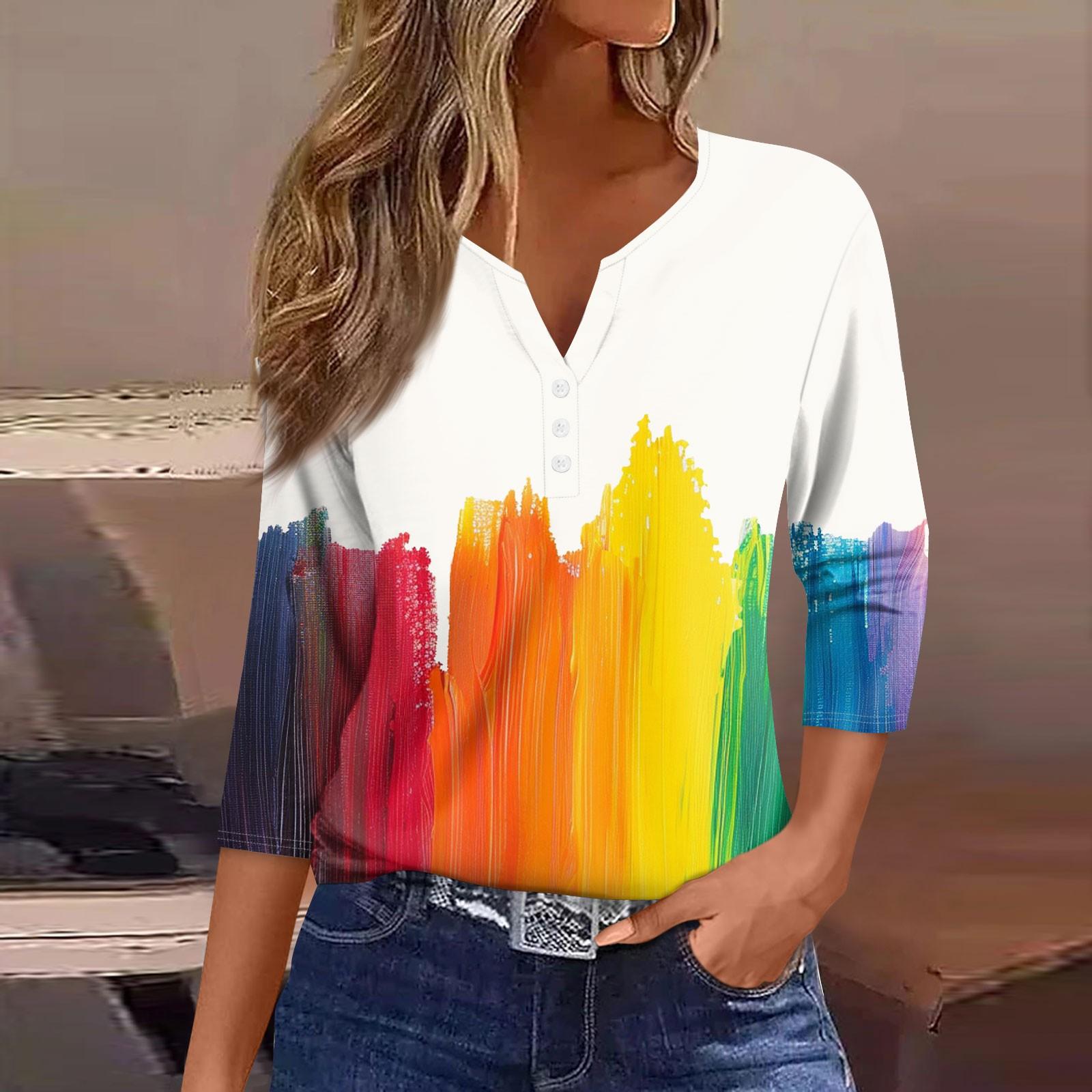 Жен. Футболка Футболка С принтом Пуговицы Рукав 3/4 Повседневные Выходные Мода — фото 10