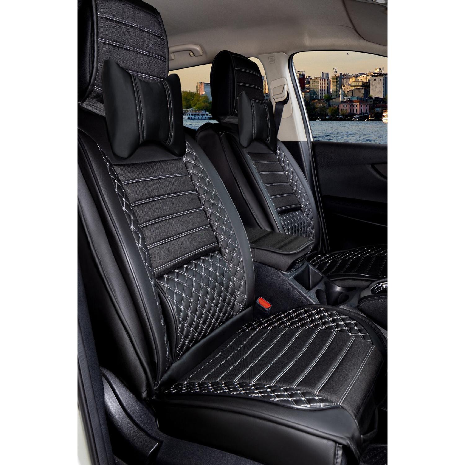 

Hyundai Tucson New Compatible Lux Series Кожаные черно-белые чехлы для автомобильных сидений, набор из 5 шт.