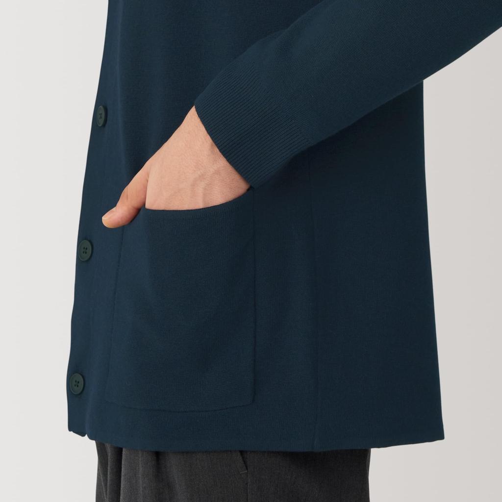 MUJI Men's Washable Milan Rib Knit Shirt Cardigan, Dark Navy, Size S (AA0RPA4A)