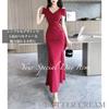 Butter Cream Long Tight Mermaid Evening Size Suitable for and Winter Dress, Fit, Elegant, Off-the-Shoulder, Sexy, Style, Dress, Hostess, Cabaret, Red,