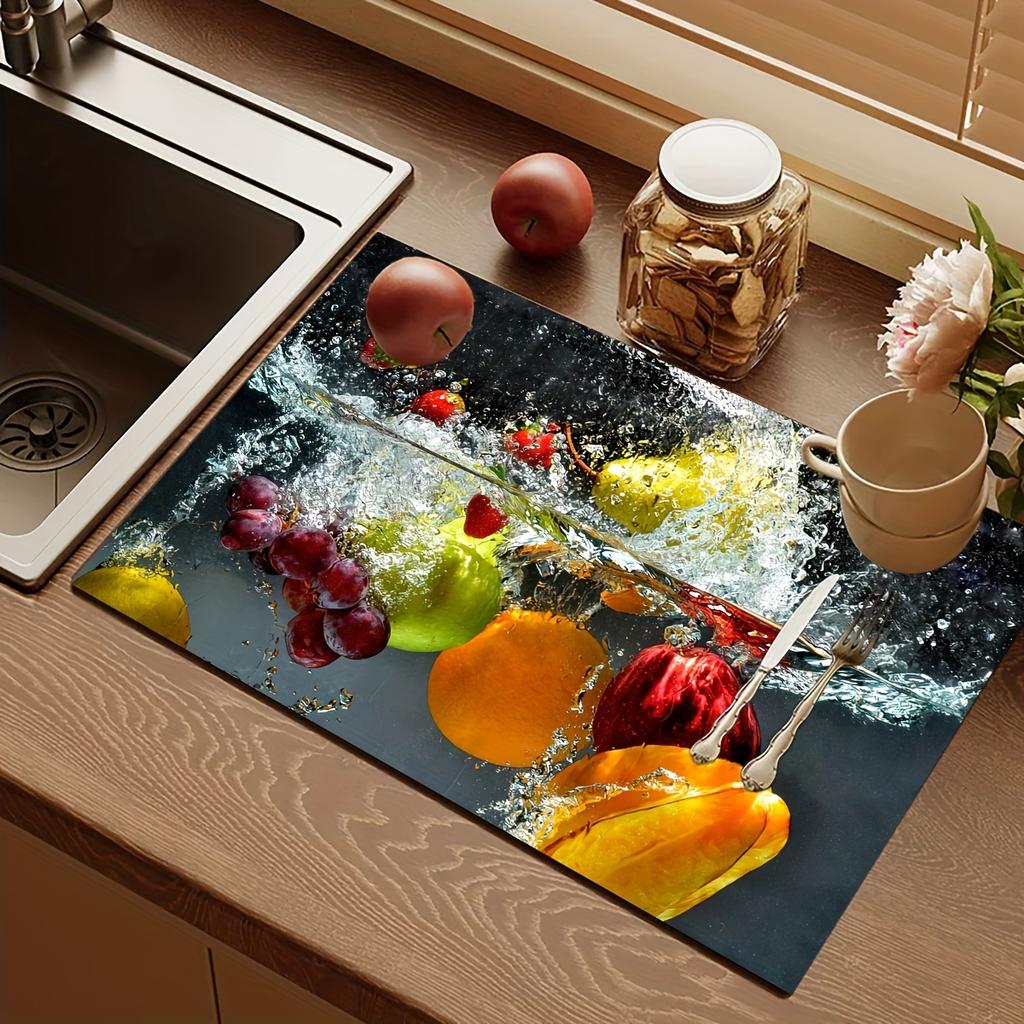 1Pcs Rubber Drying Mat With Fruit Flower Coaster For Coffee Shop Restaurant Kitchen Carpet Tableware Durable Diatom Mud Table Mat Pet Mat Coffeeware