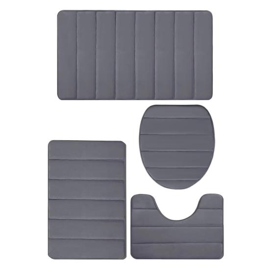 4Pcs/Set Memory Foam Bath Mat Soft Microfiber Bathroom Rugs Non-Slip Thick Toilet Mats Machine Washable Water Absorption Universal Bathroom Set