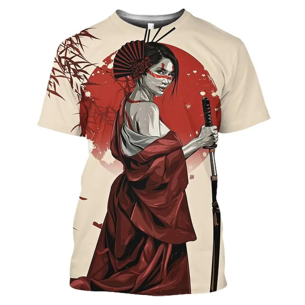 

Japanese Geisha Anime Style 3D Printed Round Neck Short Sleeve Summer Shirt Oversized Harajuku Street Casual Fashion Men s Tops S