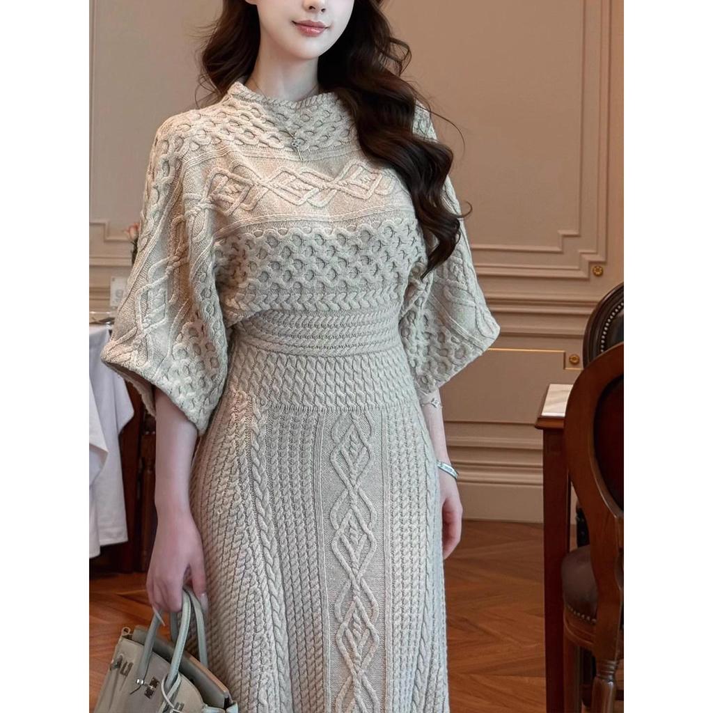 Elegant French-Inspired Waist-Cinching White Knit Dress