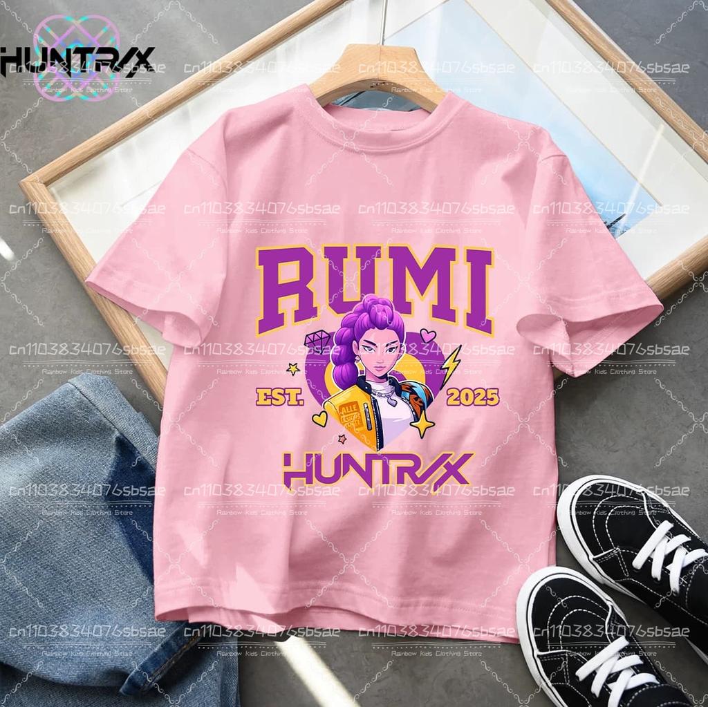 2026 New KPop Demon Hunters Cartoon Print Kids T-shirts Summer Short Sleeve Tees Boys and Girls Clothes Casual Tops