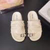 French pleated set of toe slippers for women's summer wear 2025 new versatile thick-soled sandals for beach vacation