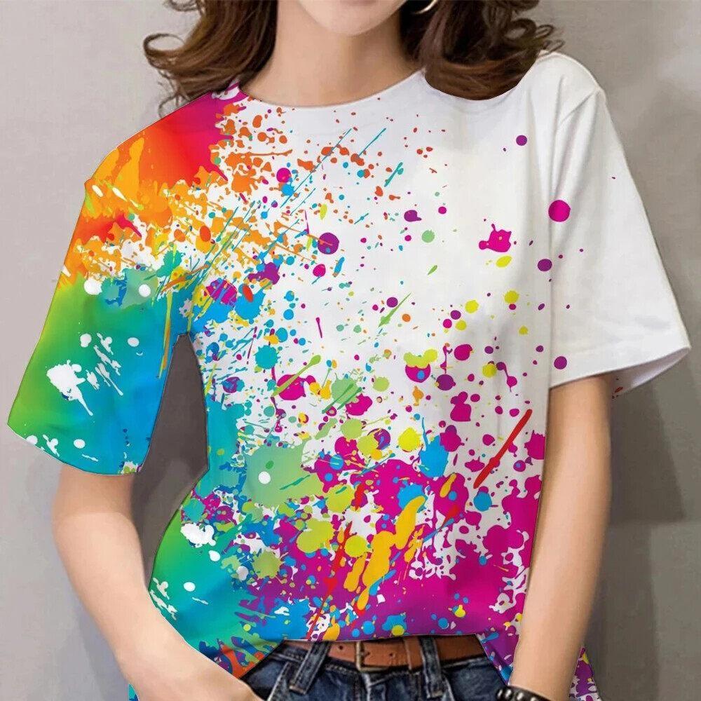 Women s Rainbow Graffiti Pattern Women s T-shirt Summer 2XS