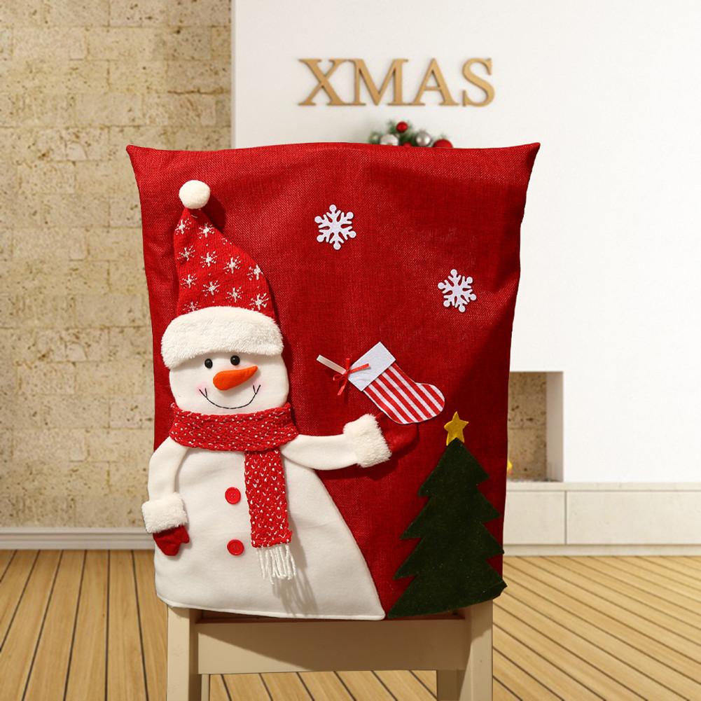 Christmas Chair Covers Set Chair Back Covers For Xmas Christmas Restaurant Holiday Festival Party Decor snowman#0