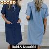 Fashion Summer Spring Solid Color Print POLO Neck Short Sleeve  Casual Dresses