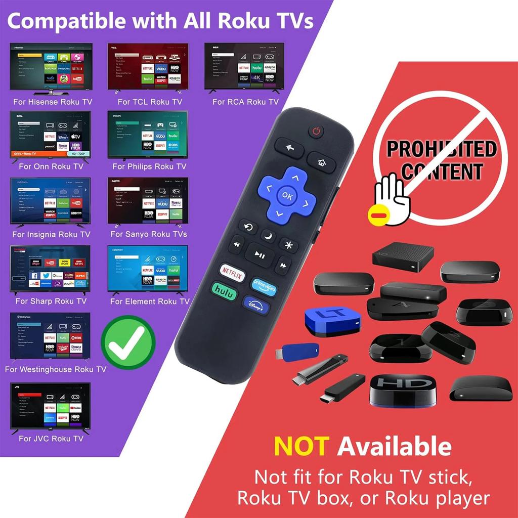 2-Pack Universal Remote Controls for Roku TV Compatible with TCL Hisense Onn Insignia HITACHI - Replacement TV Remote Control