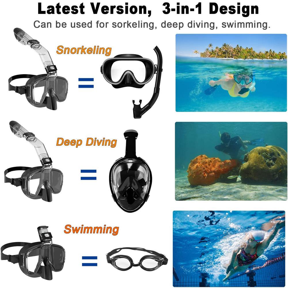 OLIKEI 3-in-1 Scuba Snorkeling Masks for Adults Kids Anti-Fog Leakproof Diving Mask Swimming Goggles Free Breathing Diving Glasses