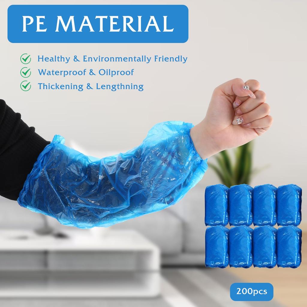 100/200pcs Waterproof Disposable Arm Sleeves Covers PE Oversleeves With Repairing Cleaning Tattooing Blue Transparent Household