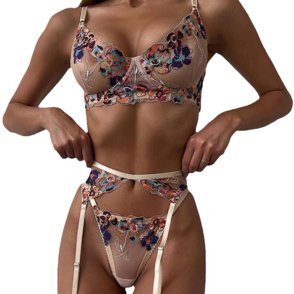 Multi-Color Embroidered European & American Sexy Temptation Lingerie Set