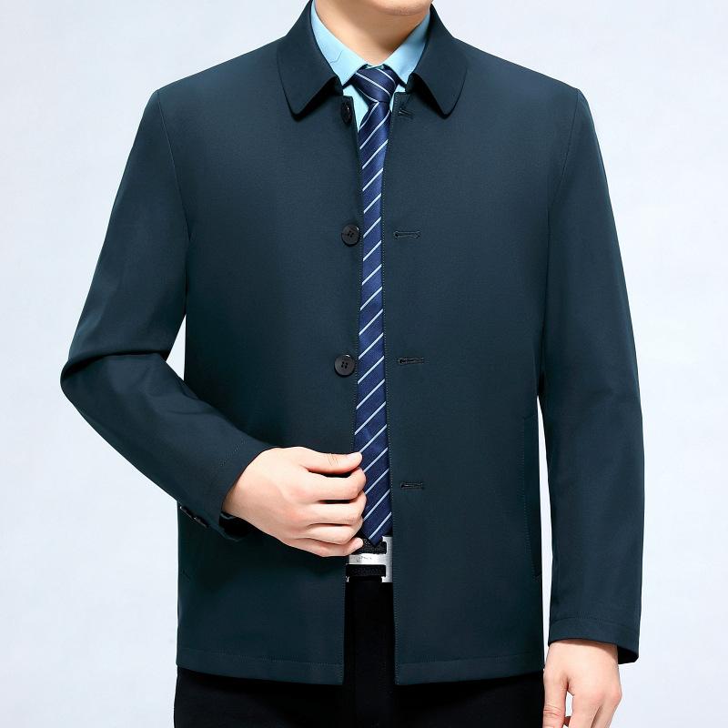 Dad's Clothing Men's Jacket Spring and Autumn Loose Lapel Middle-aged and Elderly Dad's Clothing Button Mulberry Silk Casual Jacket