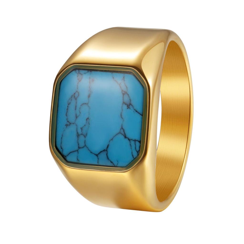 Cross-Border Stainless Steel Couple Wedding Rings with Turquoise, Opal & Seal Designs