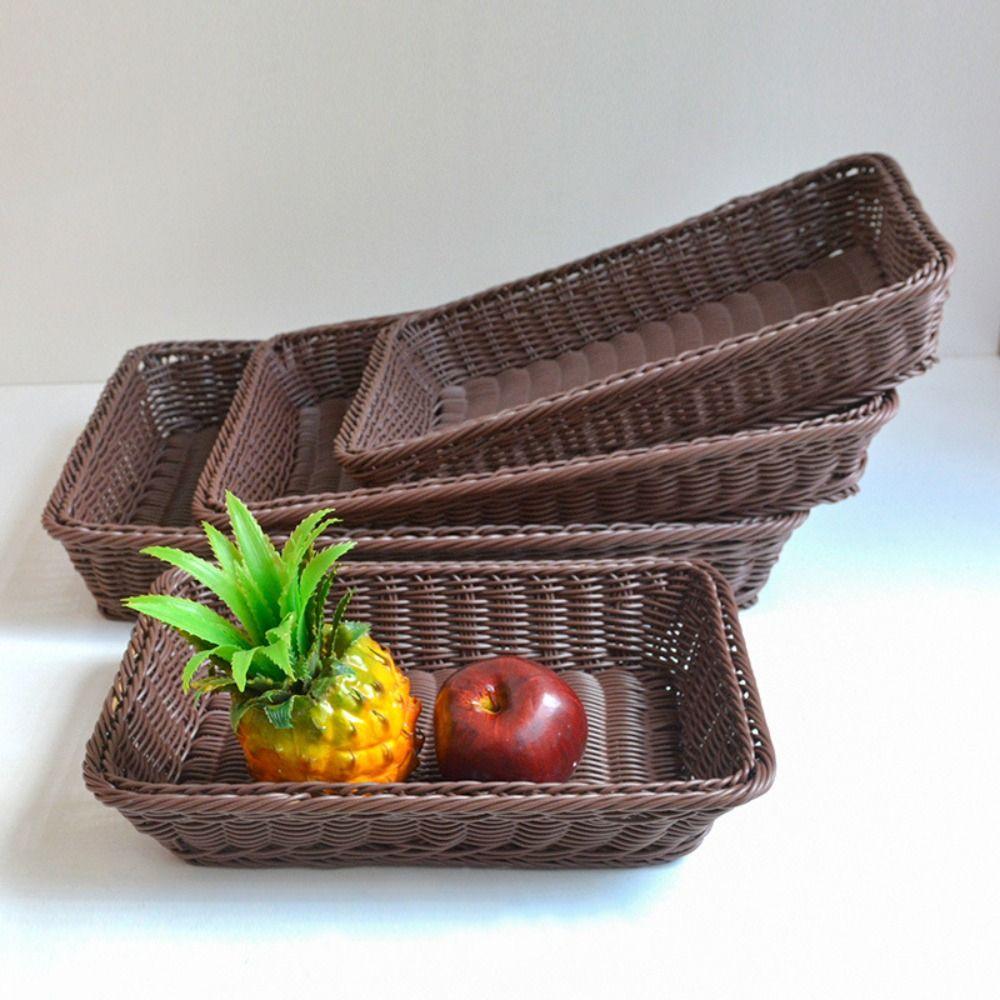 Woven Pattern Kitchen Storage Basket Multicolor Bread Fruit Tray Organization Box Home Shop Hotel