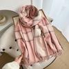 Autumn and Winter Warm White Scarf Women's Thickened Atmosphere Scarf Student Imitation Cashmere Plaid Fringed Shawl