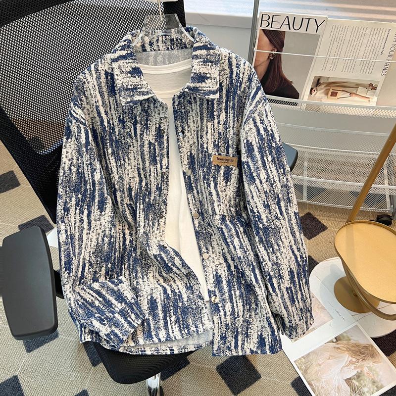 

Весна и осень Новая мужская свободная повседневная рубашка с длинным рукавом в стиле тай-дай 5XL синий