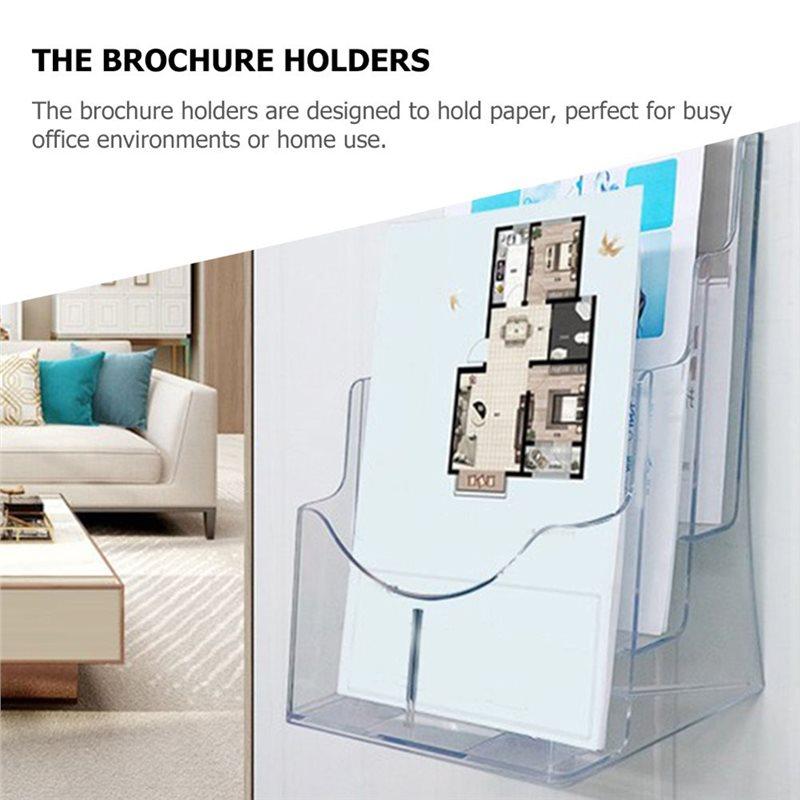 Premium-Magazine Organizer A5 Acrylic Brochure Display Stand Rack Flyer Holder 2Pcs Plastic Literature Rack Document Storage