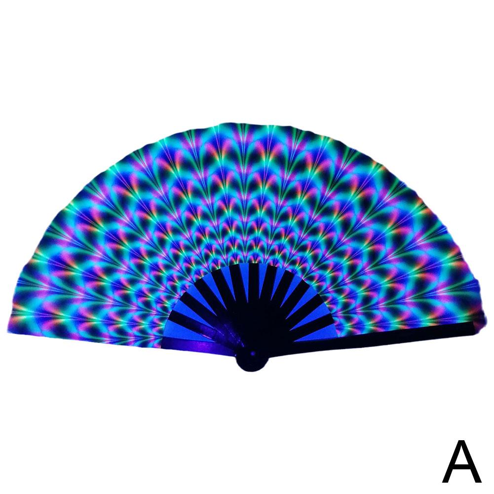 33cm Large Folding Hand Rave Fan Chinease/Japanese Music Colorful Fan Gradient Reflective Festival Dance Fan Fan Gifts Fold Q4C5