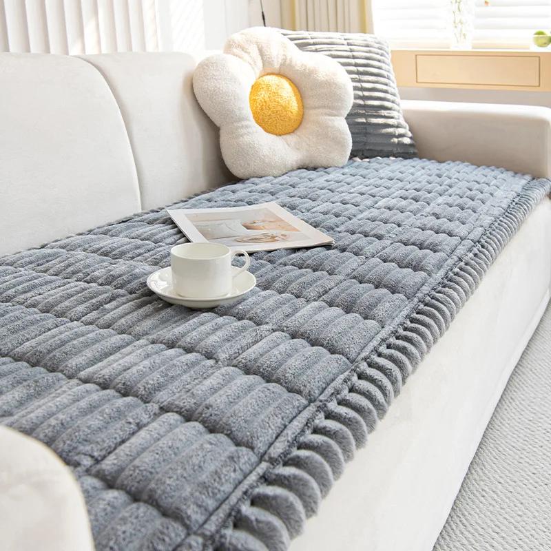 Winter Warm Thickening Plush Cushion New Corduroy Quilted Sofa Towel Couch Cover L-shaped Sectional Anti-slip Modern Sofa Cover