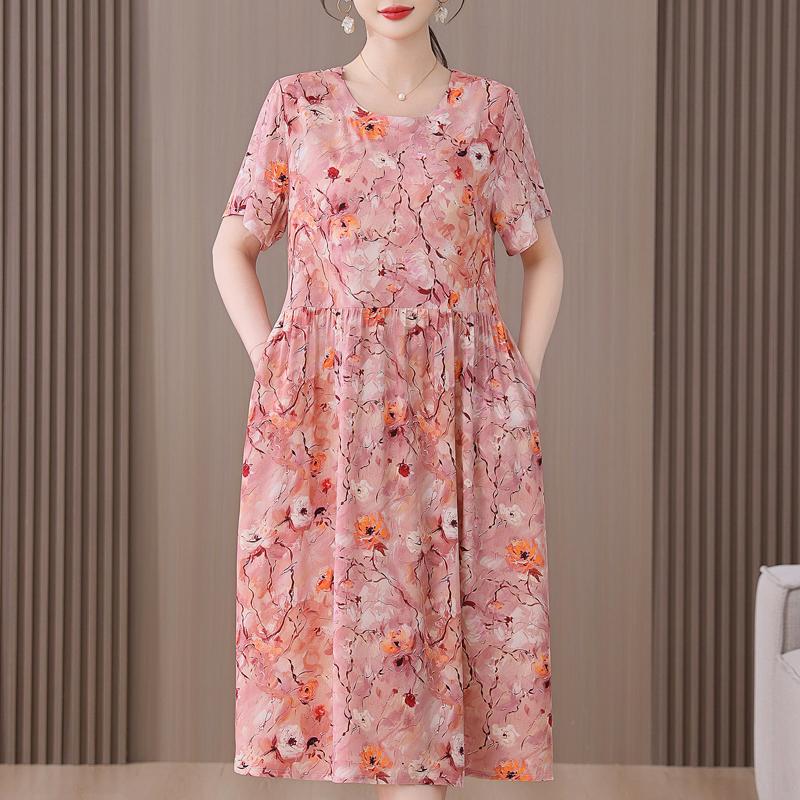 Plus Size Women's Summer Dress Elegant Loose Short Sleeve Long Dress Female Vintage Clothes