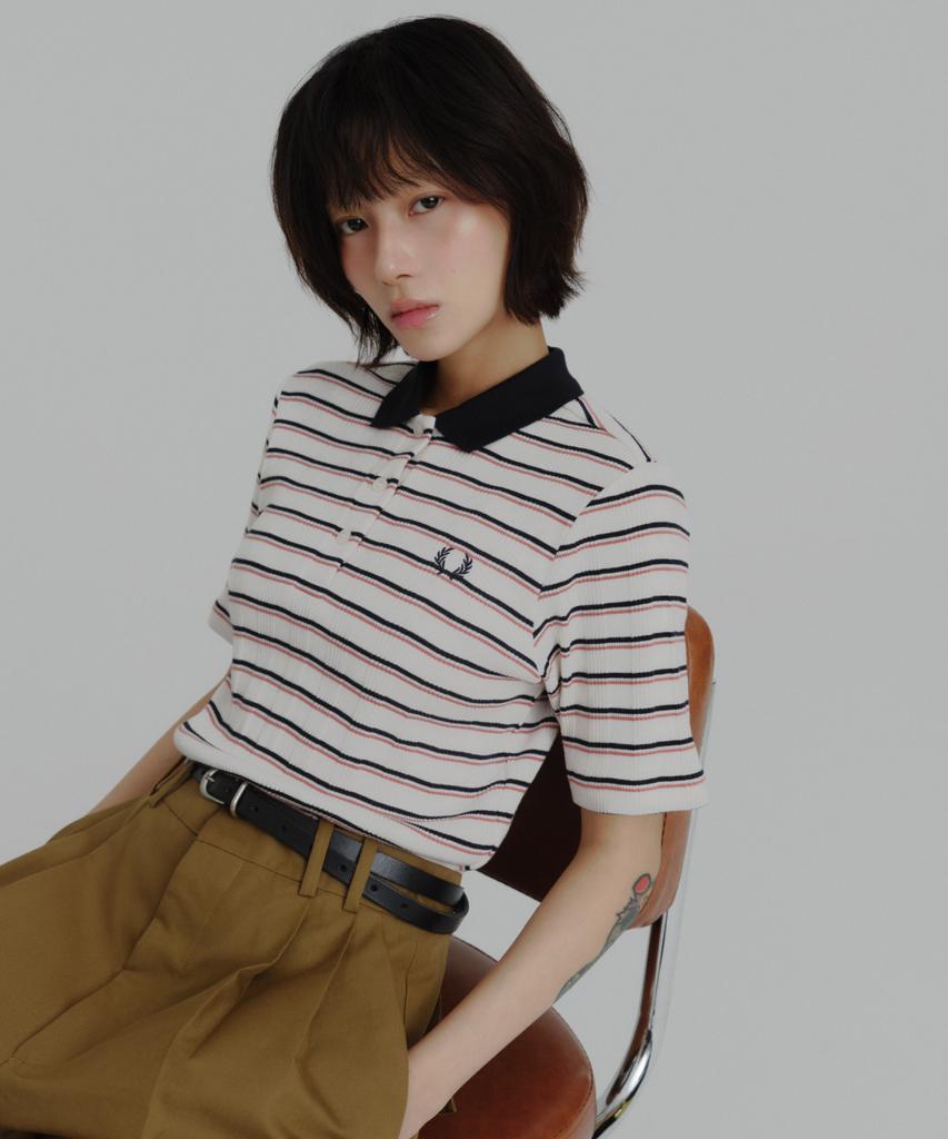 FRED PERRY [Womens] Striped Rib Polo Shirt - Silky Peach Afpf2519189-R33