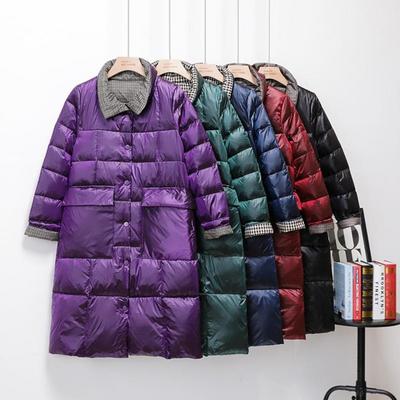 Jachetă cu două fețe, mijlociu lung, puf, toamnă iarnă, cu gâtul rotund, puf de rață alb cu sâni, parka caldă, negru, aur, gri, verde, S-5XL