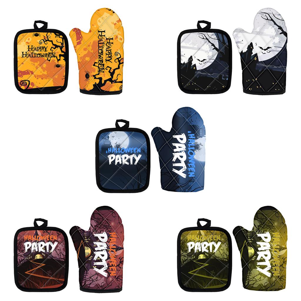 Halloween Baking Insulation Gloves Oven Microwave Oven Gloves Mat Set