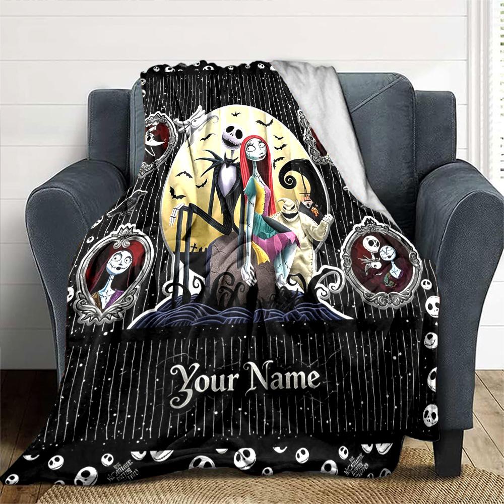 Name Custom Jack & Sally Print Flannel Blanket High Quality Warm Comfortable Cover for All Seasons Perfect for Gifts Home Decor
