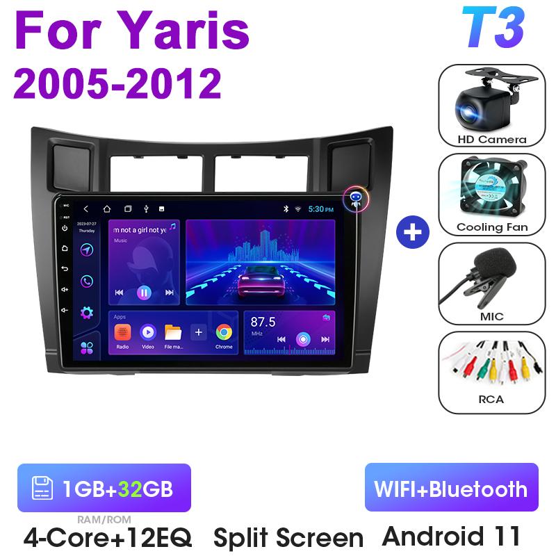 2 Din Android 12 Car Radio For Yaris 2005 - 2012 Multimedia Video Player Navigation GPS 4G Carplay Stereo QLED DVD RDS Head Unit