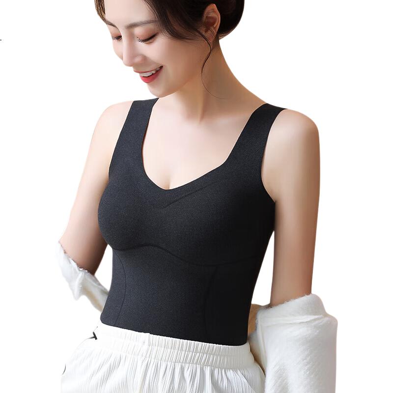 MiiOW Women's Thermal Vest with Chest Pad, Camisole, No Bra Needed, Wool and Silk Blend, Body Shaping Base Shirt, Nude Color, 2XL
