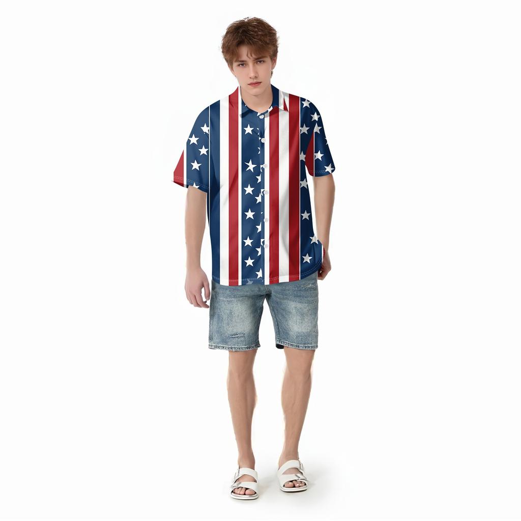 Family And Parent-child Outfits - Casual Vacation Independence Day Printed Women's Skirts, Men's Shirts Summer Suit