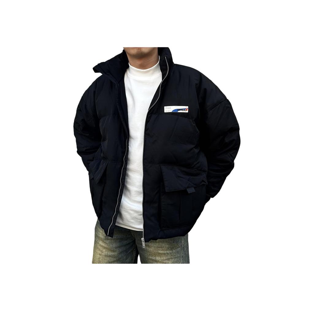 PUMA Roaringwild X Down Jacket With Reflective Logo Print And Stand Collar Men Outerwear Black 532587-01