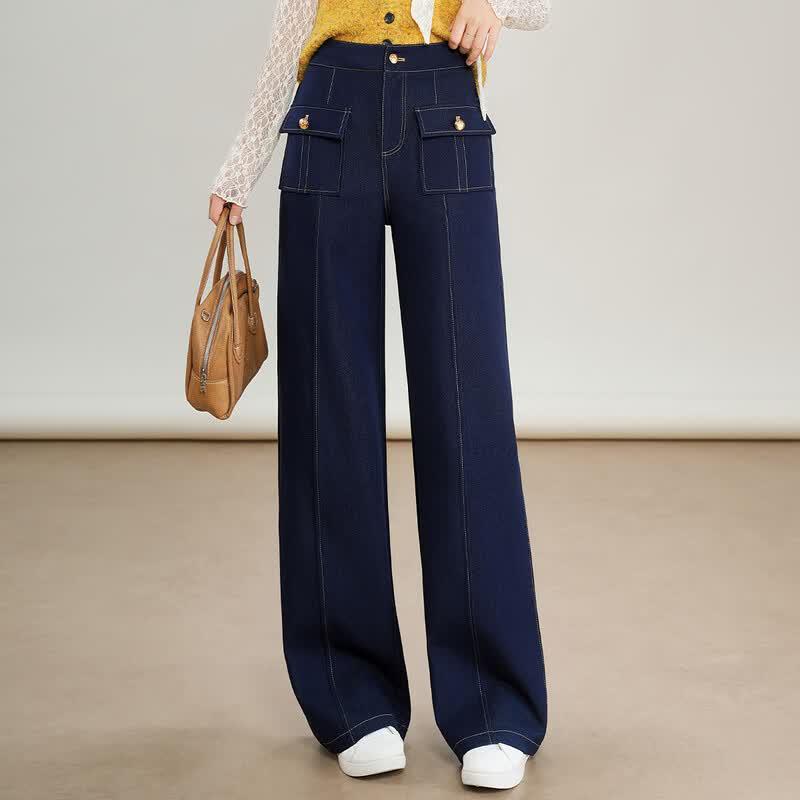 Bailuyu Faux Denim High-Waisted Wide-Leg Straight Pants M темно-синий