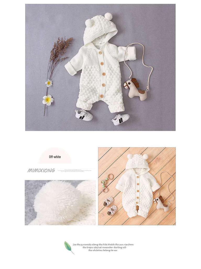 Newborn Knitted Wool Romper - Cute & Warm Baby Sweater for Boys & Girls (Autumn/Spring)