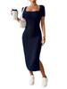 Summer Cross-Border Women's Square Neck Slim-Fit Slit Dress - European & American Style