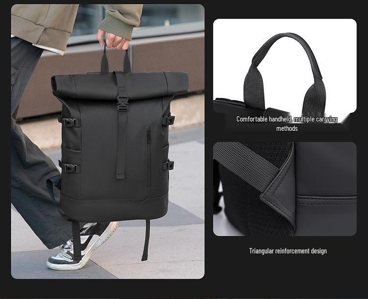 Men's Fashionable Roll-Up Backpack, Large Capacity Travel & Laptop Bag, Schoolbag for College Students