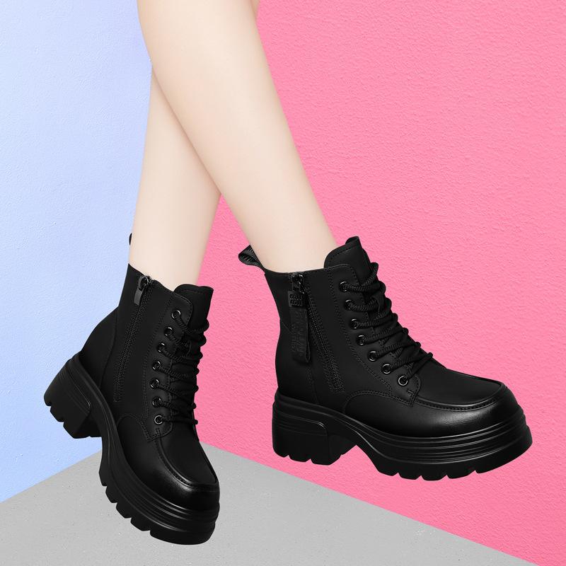 

Black Martin boots women s spring, autumn and winter new small versatile height increase and velvet 34