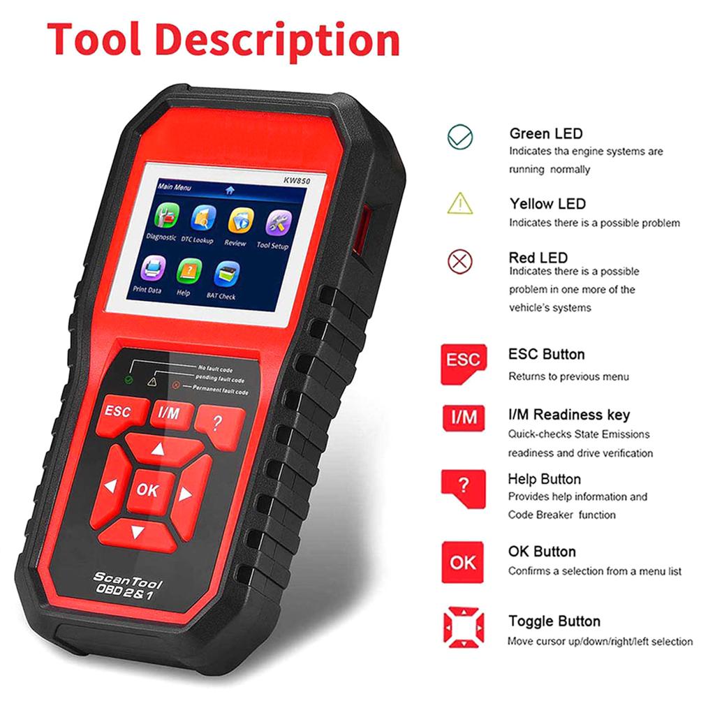 OBDII Scanner Code Reader (KW850) Professional OBDII Anto Scanner Car Diagnostic Check